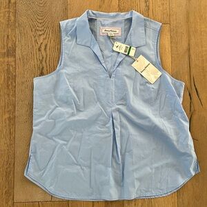 Tommy Bahama Oceana Poplin Sleeveless Button Down Top Blue Women Large